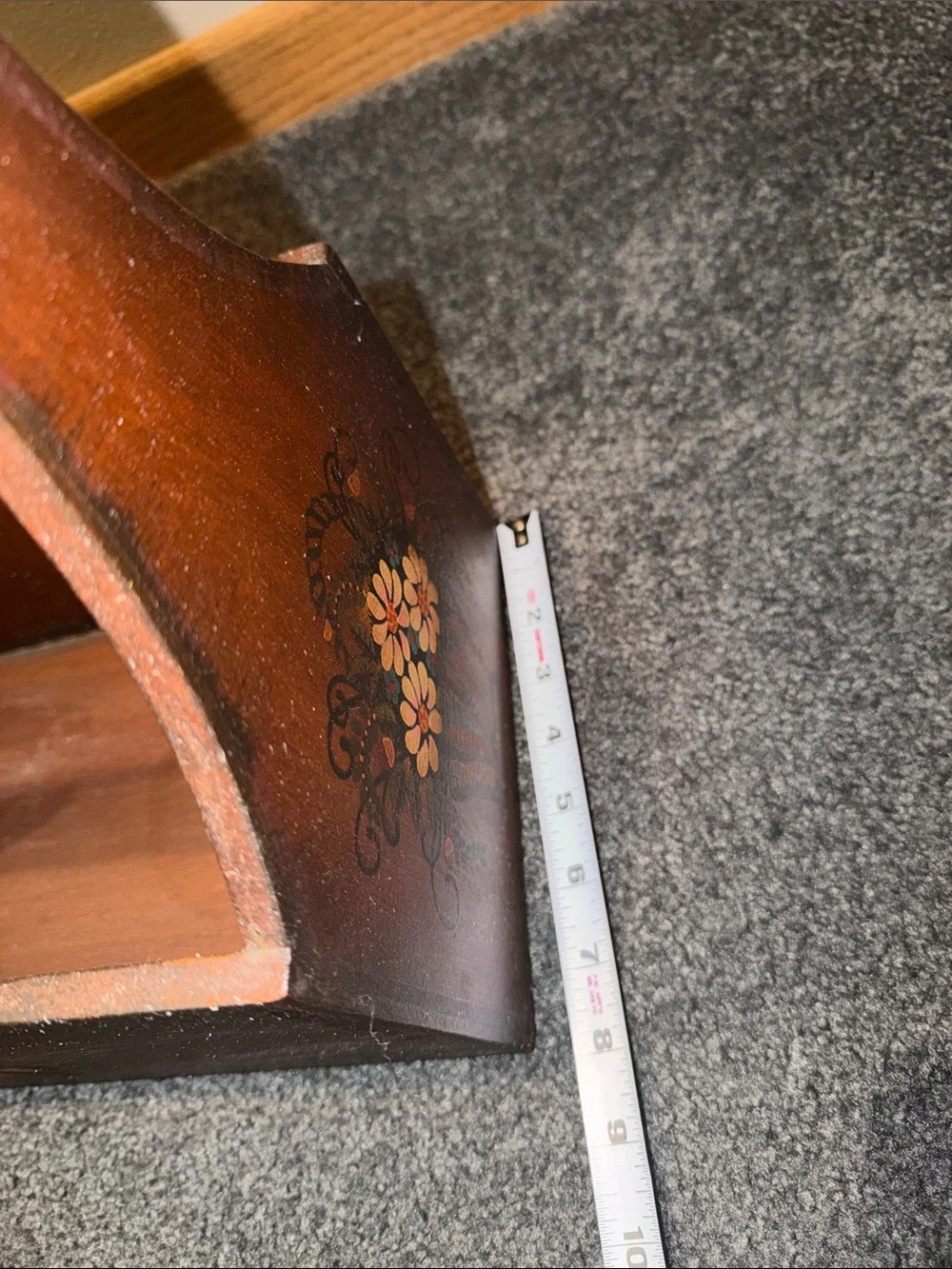 Vintage Wooden Hand-Painted Floral Caddy Storage Magazine Holder Box